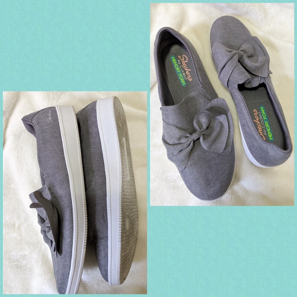 Skechers Madison Ave Memory Foam Bow flats gray